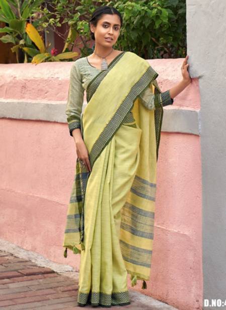 Yellow Colour SANGAM ETHNIC STYLE Fancy Ethnic Wear Printed Linen Saree Collection 4134